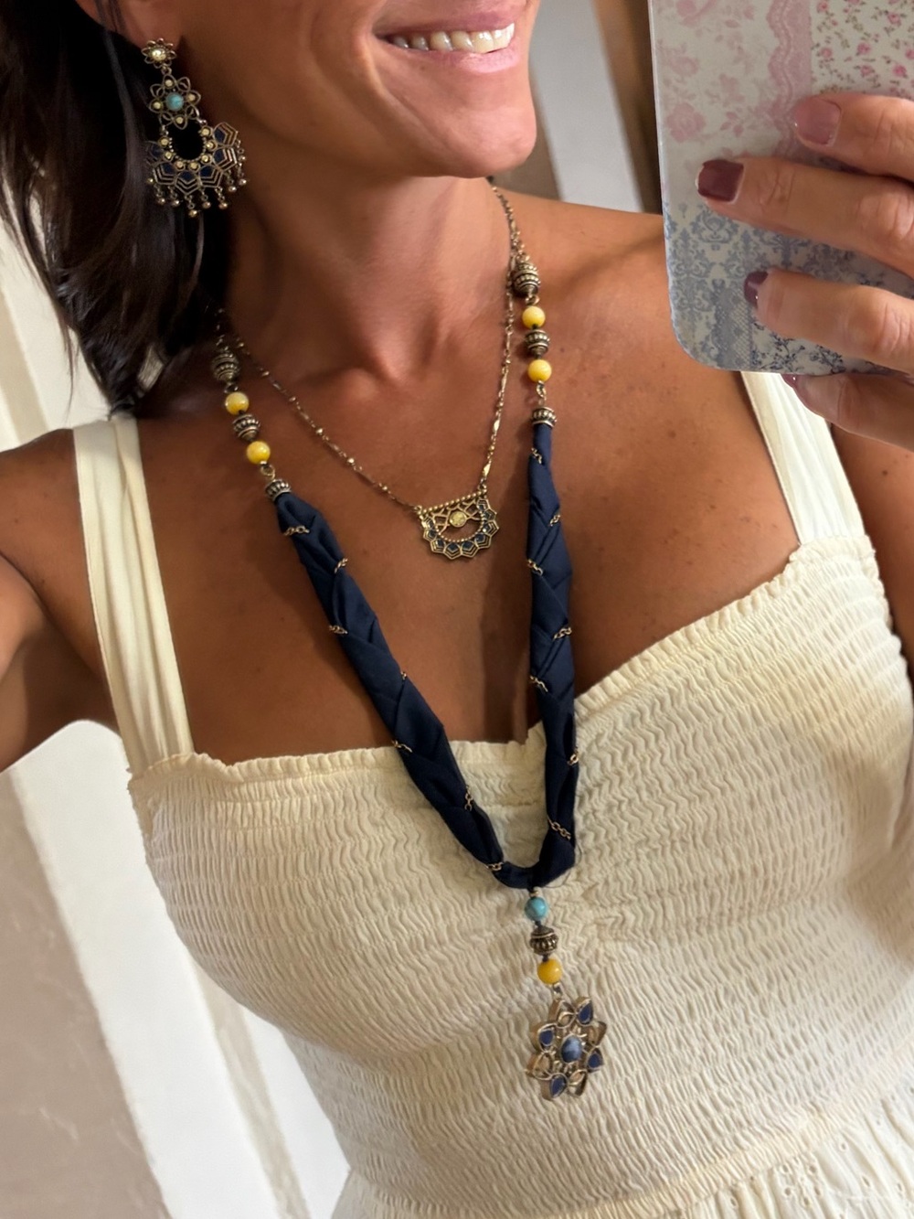 Chloe + Isabel Golden Lotis Navy Braided Pendant Necklace with Turquoise Accents